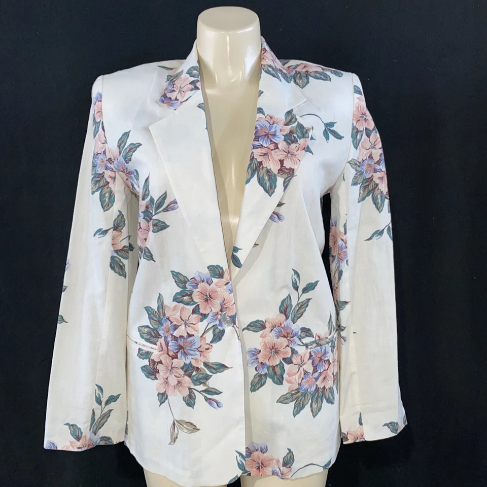 Винтажный Jack зима США Blazer большой с белый цветочный 2 кармана 1 кнопка хрустящий куртка - Изображение 2 из 4