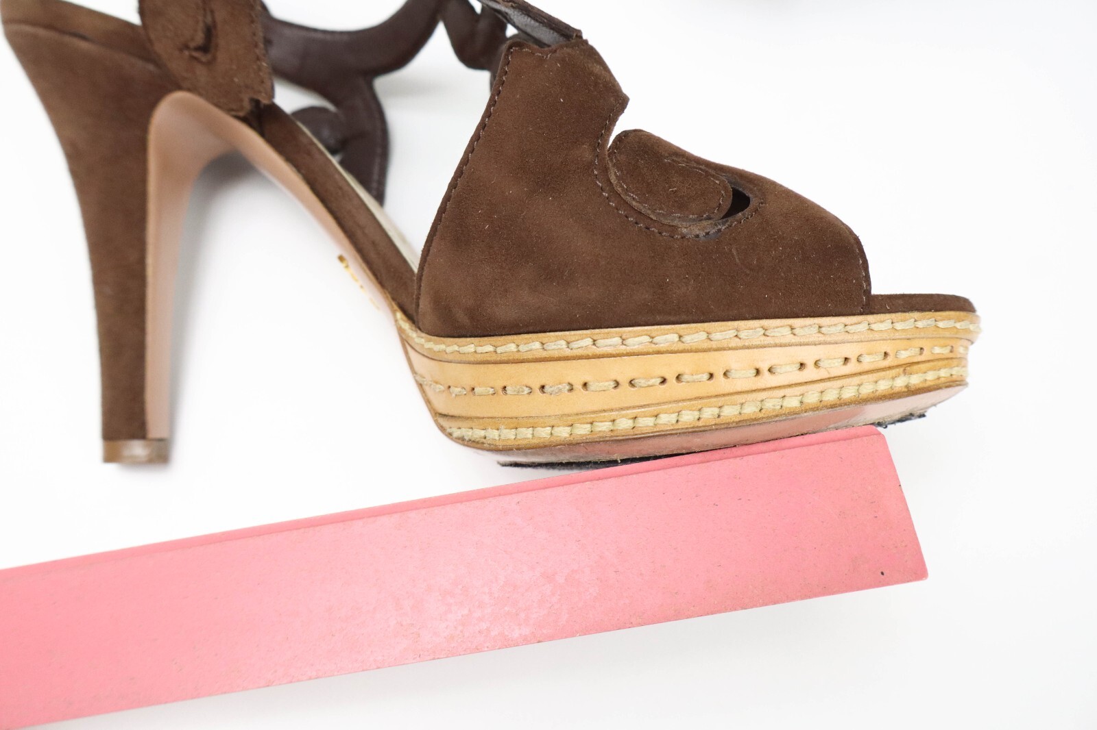 PRADA Shoes Women's (EU) 39 Brown Suede Stiletto Buckle Open Toe Heeled Sandals thumbnail 16