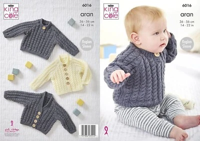 King Cole Aran Knitting Pattern - 6016 Baby Cardigans & Sweater