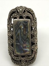 Vintage Sterling Silver  Marcasite  Abalone  Bold Look Ring  various sizes