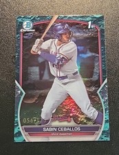 2023 Bowman Chrome Draft Sabin Ceballos Aqua Lunar Crater Refractor #/125 BRAVES