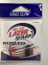 EAGLE CLAW LAZER SHARP WEEDLESS HOOKS - SIZE 1 AND 1/0 - 5 PACKS