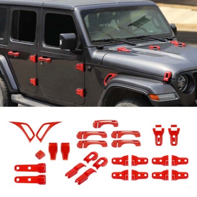 43pcs Full Hood Door Hinge Handle Cover Trim For Wrangler JL 18+ Red Accessories