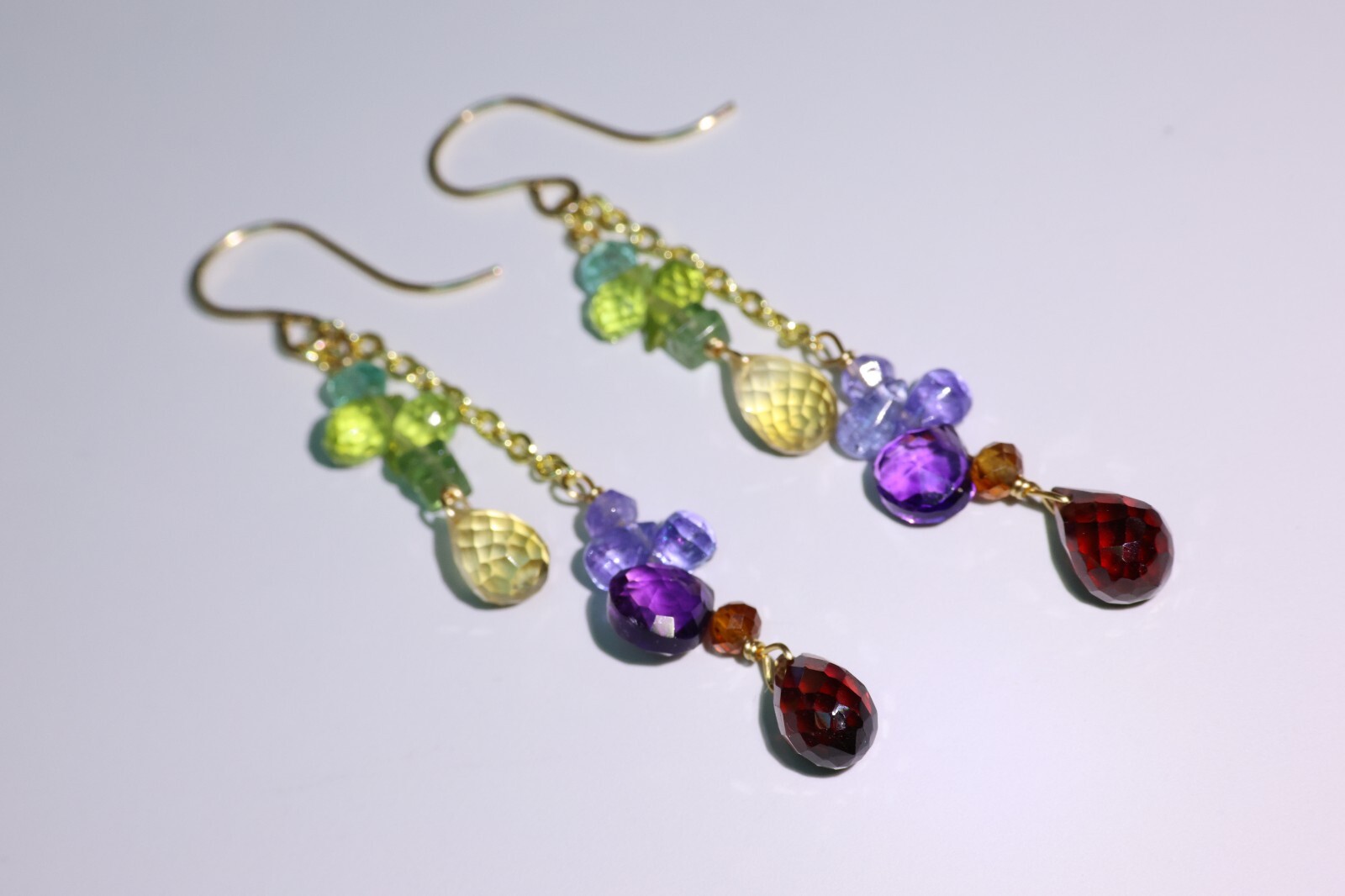 Boucles d'oreilles gold filled et pierres précieuses grenat tanzanite - Réf 1861