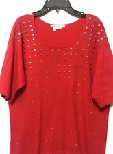 Vintage Nancy Heller Red Short Sleeve Silver Studded Tshirt Shirt Top Blouse 2
