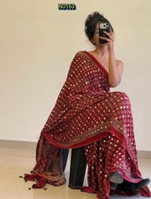 Gajji Silk Saree Heavy Mirror Work Red Pallu Wedding Festive Wear Sari Blouse