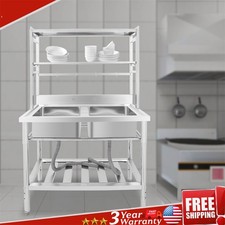 2 Compartment Sink Kitchen Rack Commercial Stainless Sink Free Standing Sink