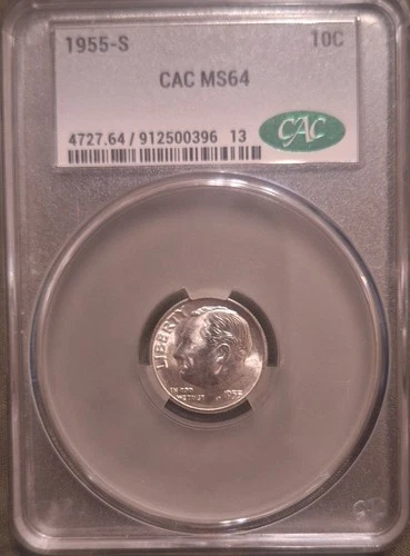 1955-S CAC MS64 SILVER Roosevelt Dime