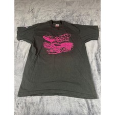 Vintage Fruit of the Loom Black Neon Pink Abstract Graphic Tee Made in USA L