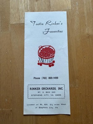 Vintage Tootie Rinker's Favorites Rinker Orchards Apple Recipe Brochure VA