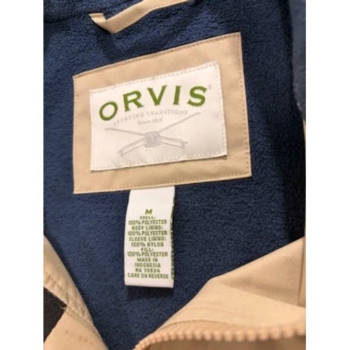 Orvis Mens Harrington Jacket Tan Khaki Fleece Lined Full Zip Size Medium - product detail image 2