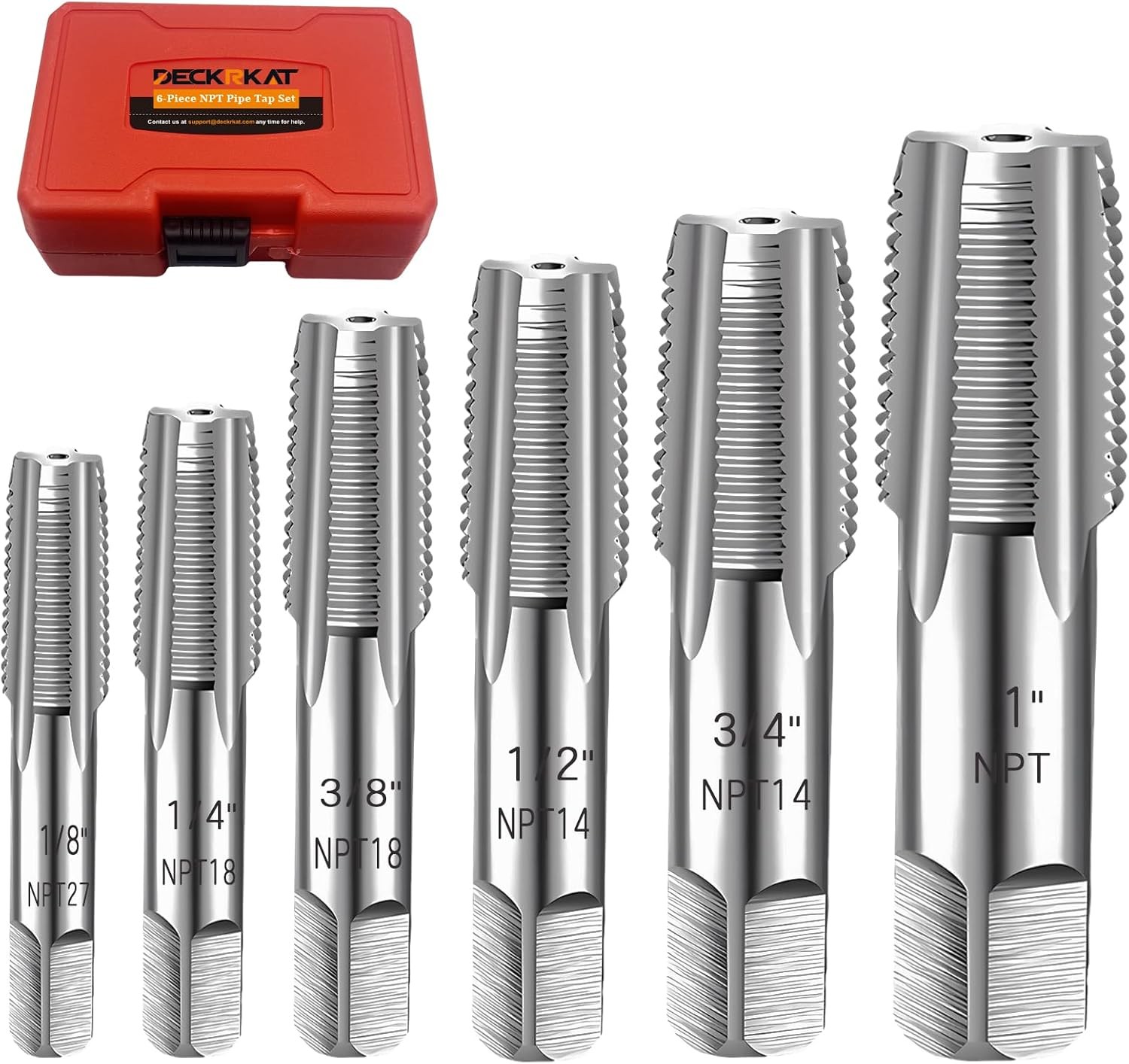 6-Piece NPT Pipe Tap Set, Precision Carbon Steel NPT Tap Set for Clean