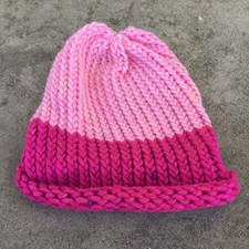 Hand Knit Beanie Crochet Winter Hat Women Adult Knitted Delicate Pink