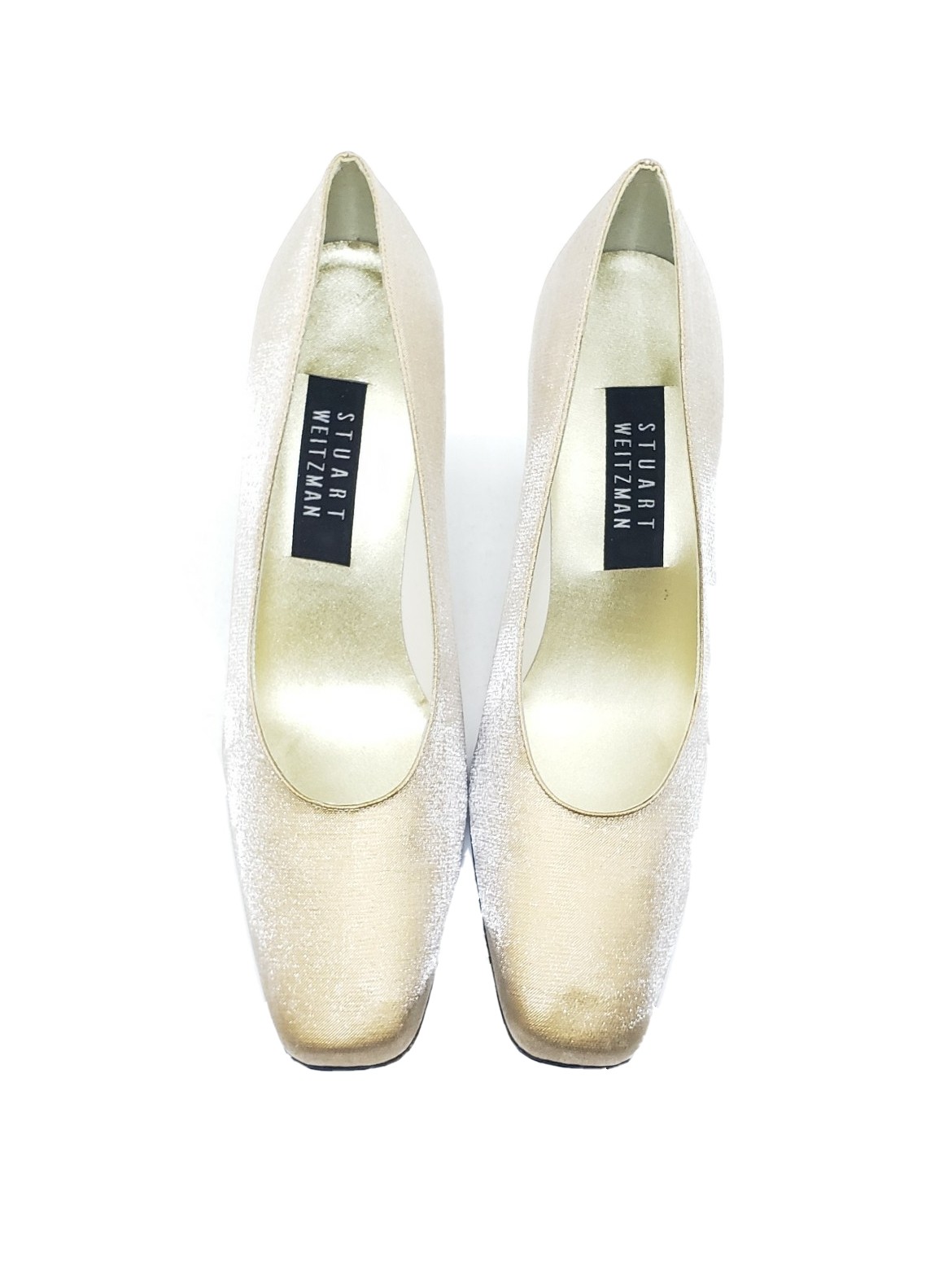 Stuart Weitzman Square Toe Pumps Metallic Gold Fa… - image 7