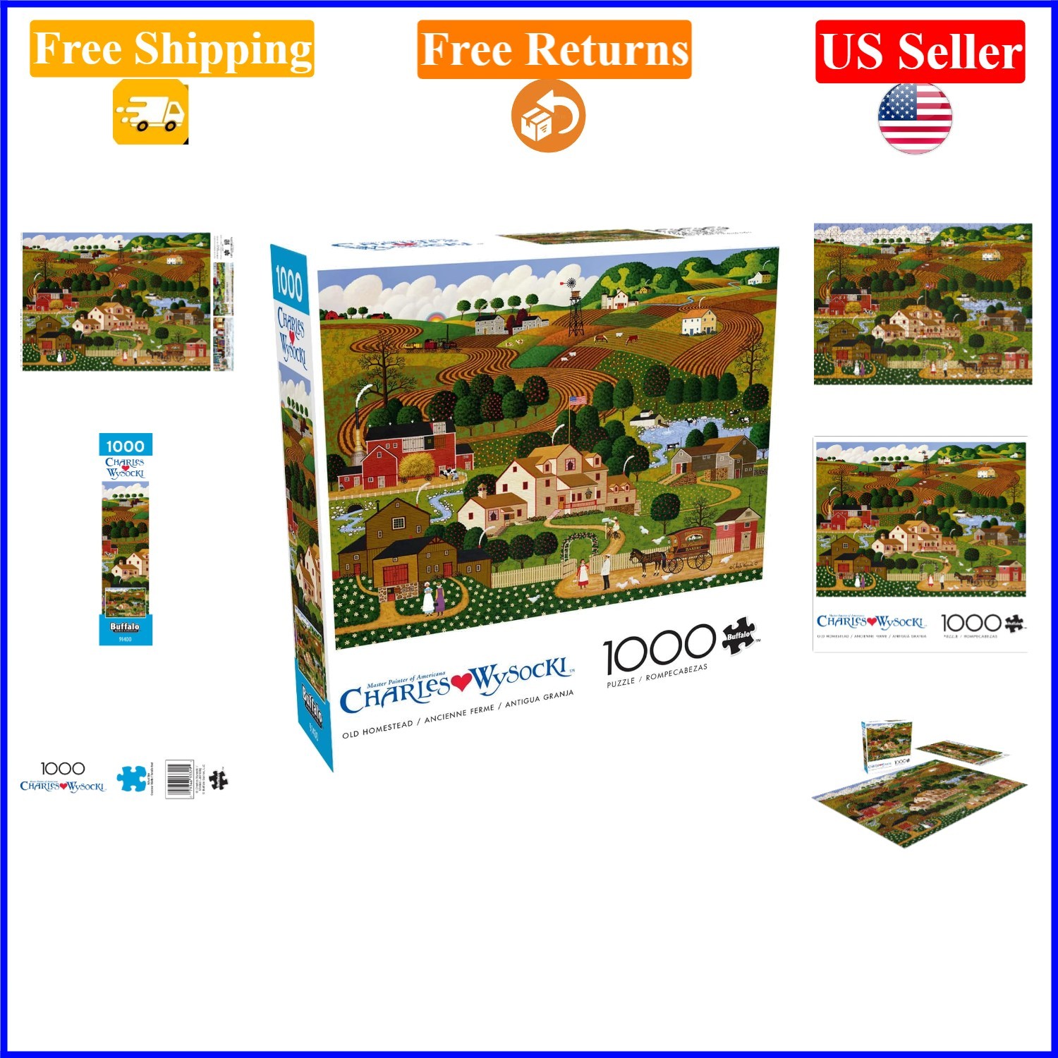 Charles Wysocki Old Homestead 1000-Piece Jigsaw Puzzle, Farm Scene
