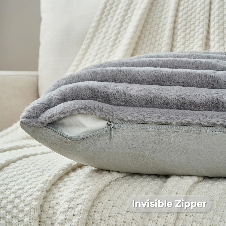 Juego de 2 fundas de almohada decorativas a rayas grises FUTEI de 12x20 pulgadas, rectangulares Foto 4 de 4