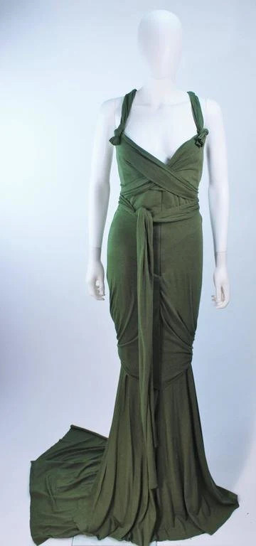ELIZABETH MASON COUTURE Green Jersey Eco Chic Draped Gown image 2