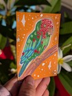  ACEO ORIGINAL Shimmering Conure Bird Acrylic Painting, Red Metal Leaf Foil OOAK — photo 2