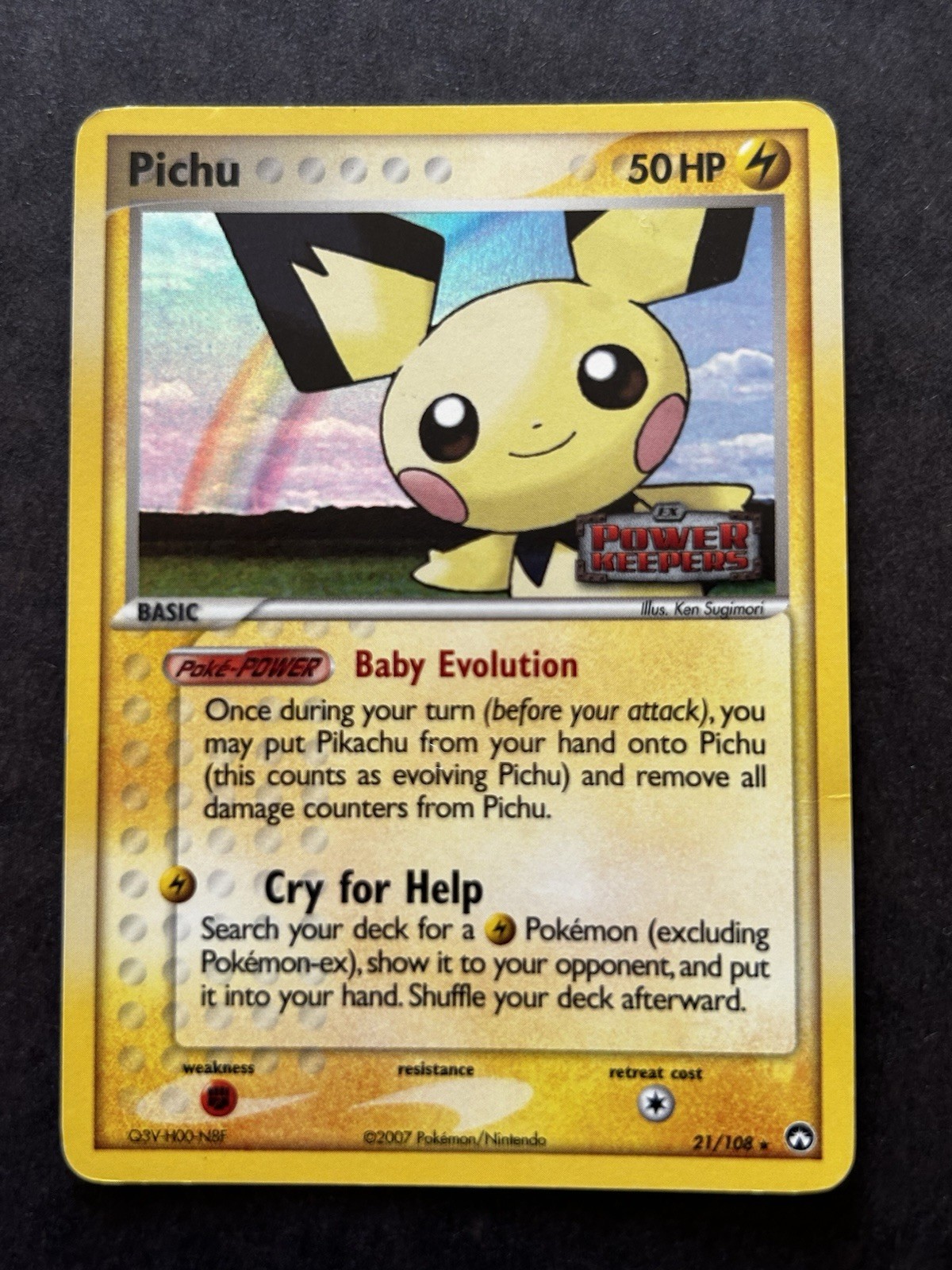 Pokemon Pichu 21/108 EX Power Keepers STAMPED Holo Rare Trading Card