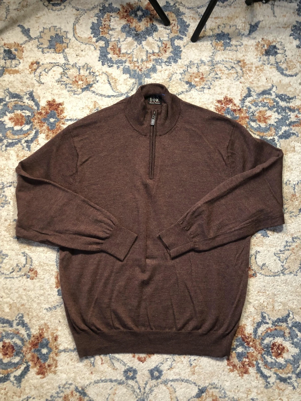 Jos A Bank Sweater Mens 2XL Brown Merino Wool Half Zip Pullover Signature Knit