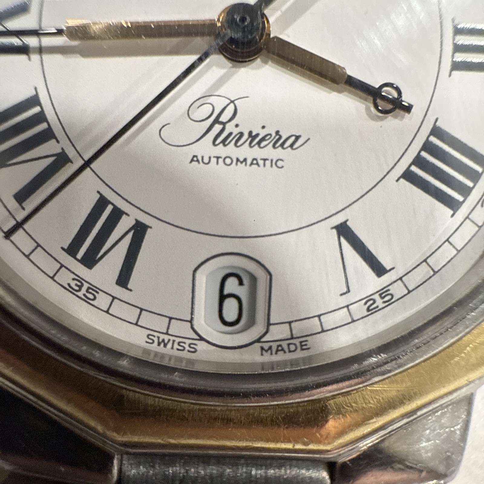 Baume Mercier Riviera AUTOMATIC 34mm White Dial Two GOLD STEAL Tone Swiss WATCH image 4