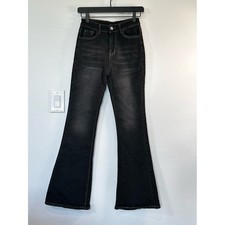 Black Washed Stretch Flare Jeans Size S Y2K D...