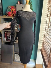 BNWT ASOS Black Midi wiggle dress Flocked Mesh - goth sheer Wednesday Halloween