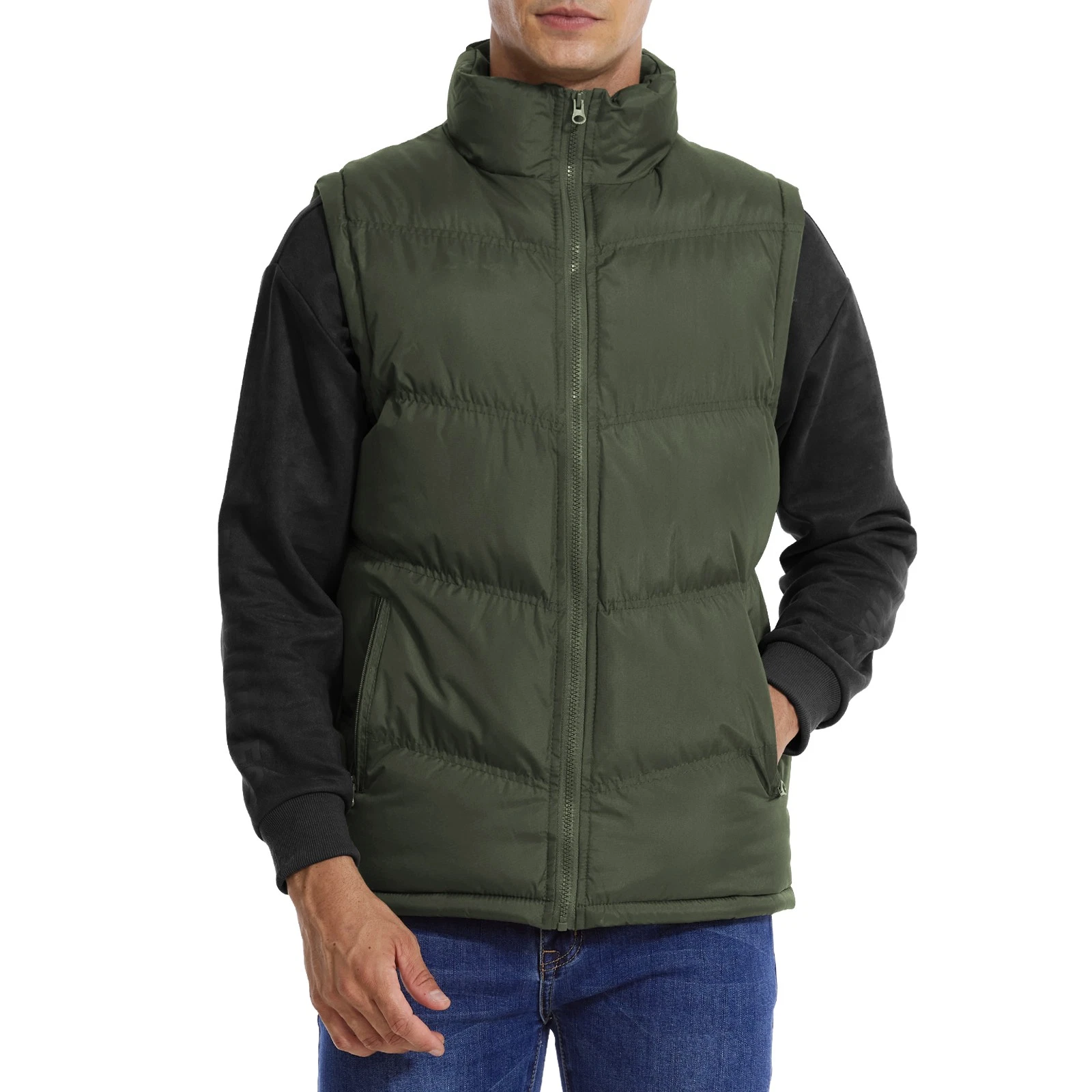 Men's Winter Warm Down Quilted Vest Sleeveless Padded Jacket Coat Outwear Green