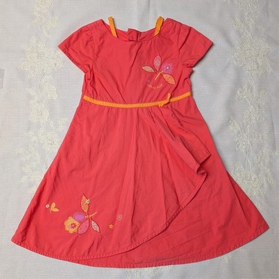 CATIMINI Dress Girls 5 Coral Floral 100% Cotton Embroidered Frutti France