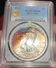 2012 MS66 $ ASE Silver Eagle Dollar, PCGS Trueview- Crescent TONER!