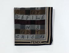 FENDI Logo Monogram HANDKERCHIEF COTTON Check Black Gray POCKET SQUARE 18  