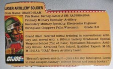Hasbro G.I. Joe Grand Slam Laser Artillery Soldier File Card vintage NICE