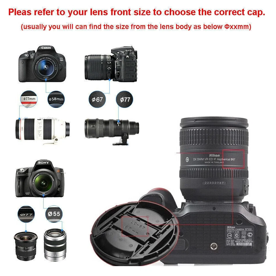 49mm 52mm 55mm 58mm 62mm 67mm Front Lens Cap Cover for Pentax - Image 2 of 2