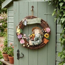 Vtg Floral Door Wreath Welcome Garden Spring Farmhouse Cottage Shed Rustic Decor