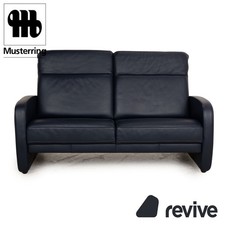 Musterring Leder Dreisitzer Blau Schwarz Sofa Couch manuelle Funktion