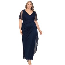 XscapeWomen's Plus Sheer Matte Jersey Maxi Dress with Beaded Sleeves and Side...