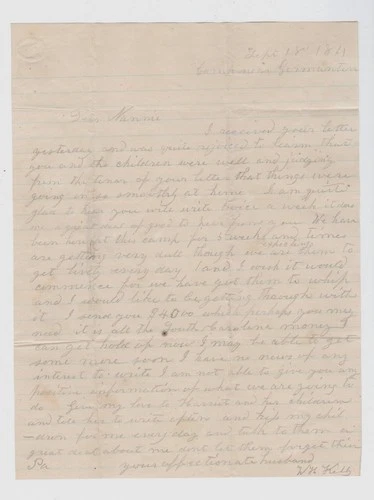 Confederate Civil War Letter - 5th South Carolina Vols - Homesick Germantown, VA