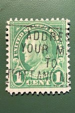 RARE TIMBRES USA (1 C VERT de 1922-25) BENJAMIN FRANKLIN OBLITERE REVERSIBLE