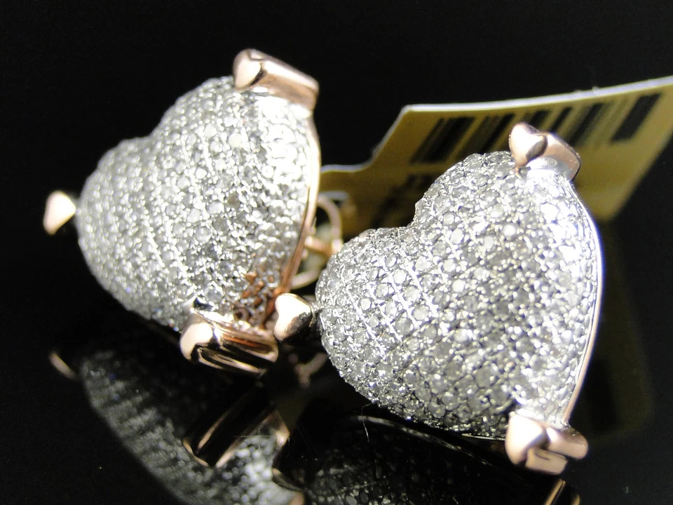 Aretes con corazón de diamantes de oro rosa de 10 quilates para dama de 15 mm 1,10 quilates Foto 3 de 4