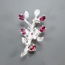 Handmade Natural Rhodolite Brooch 925 Sterling Silver  /NB31550