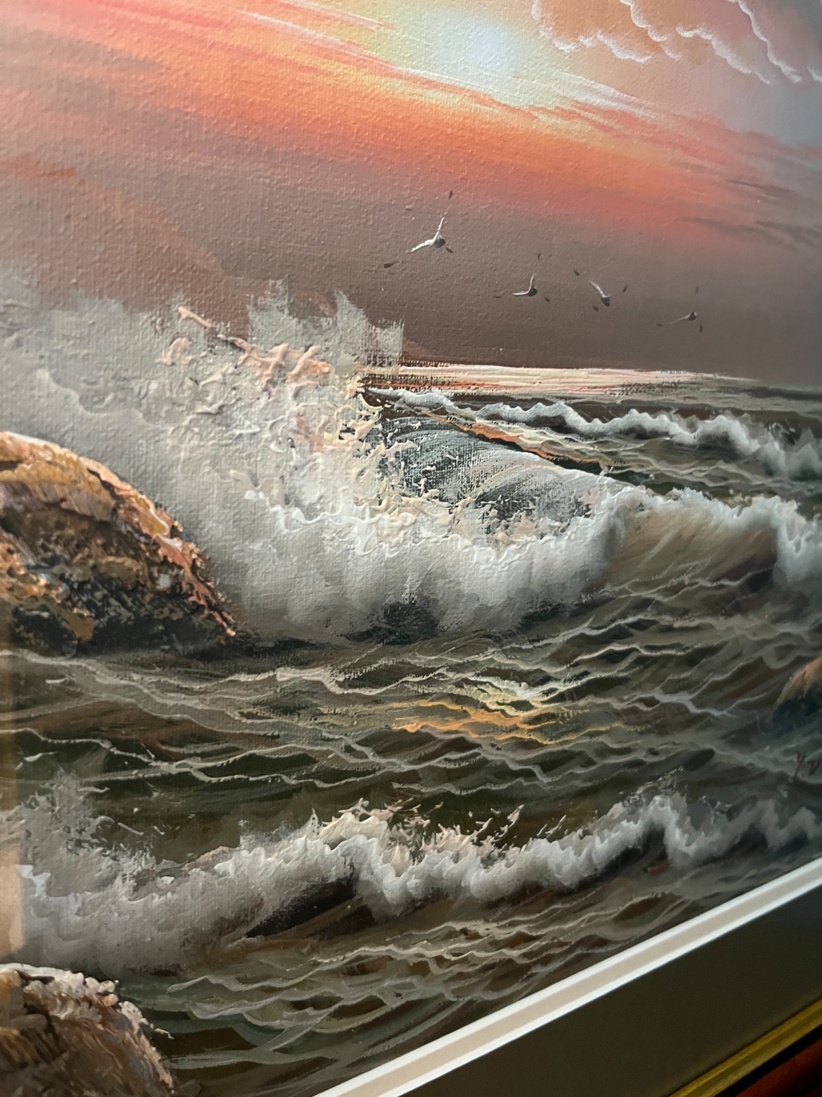 Large Original Seascape Oil Painting Framed Sunset Waves Coastal Art by Y Deric image 5