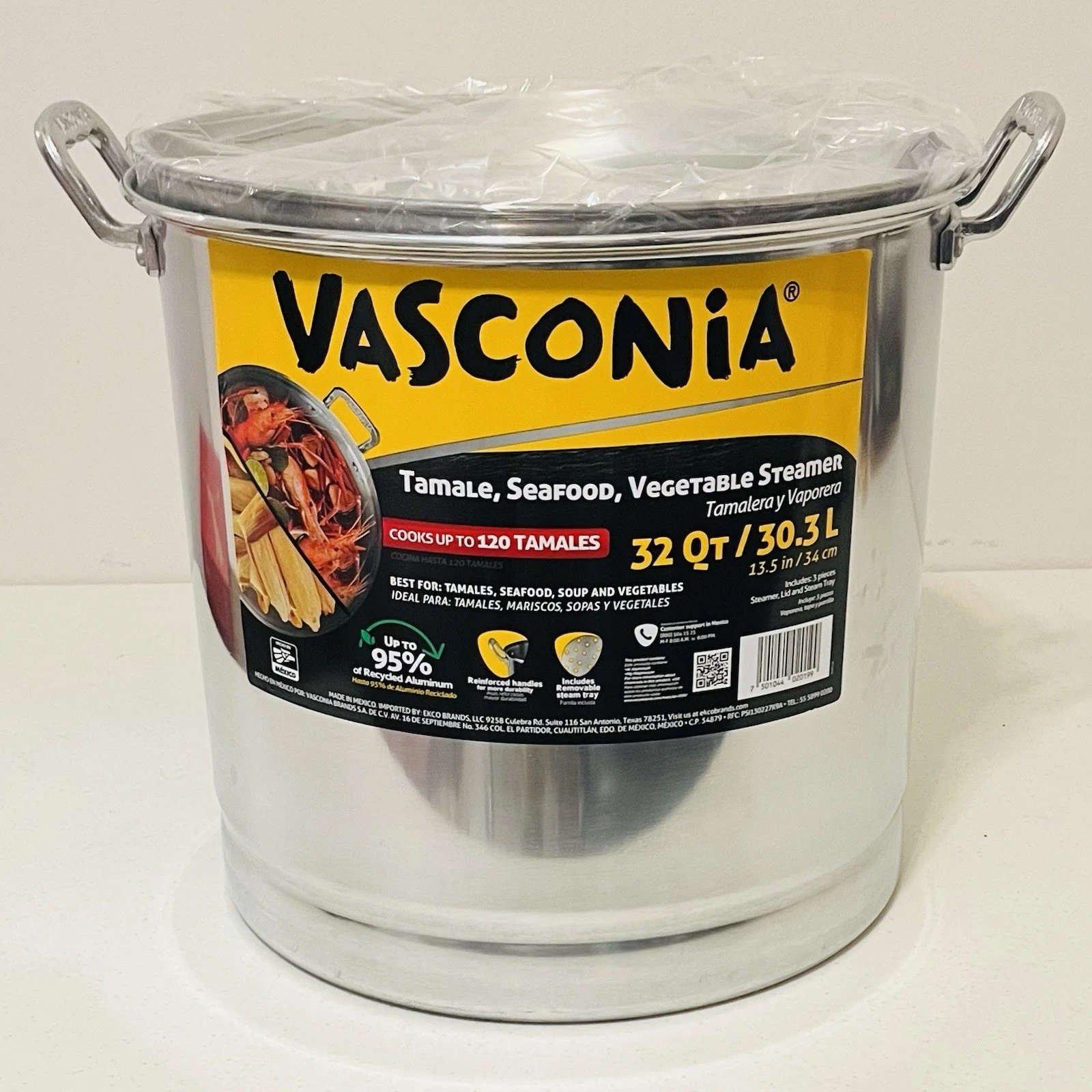 VASCONIA Steamerpot Lid and Tray Aluminum Stainless 32 qt Silver 713645(NEW)