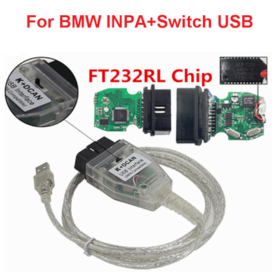 US OBD2 to USB Test Cable Diagnostic Tool for BMW INPA K+CAN with FT232RL Chip