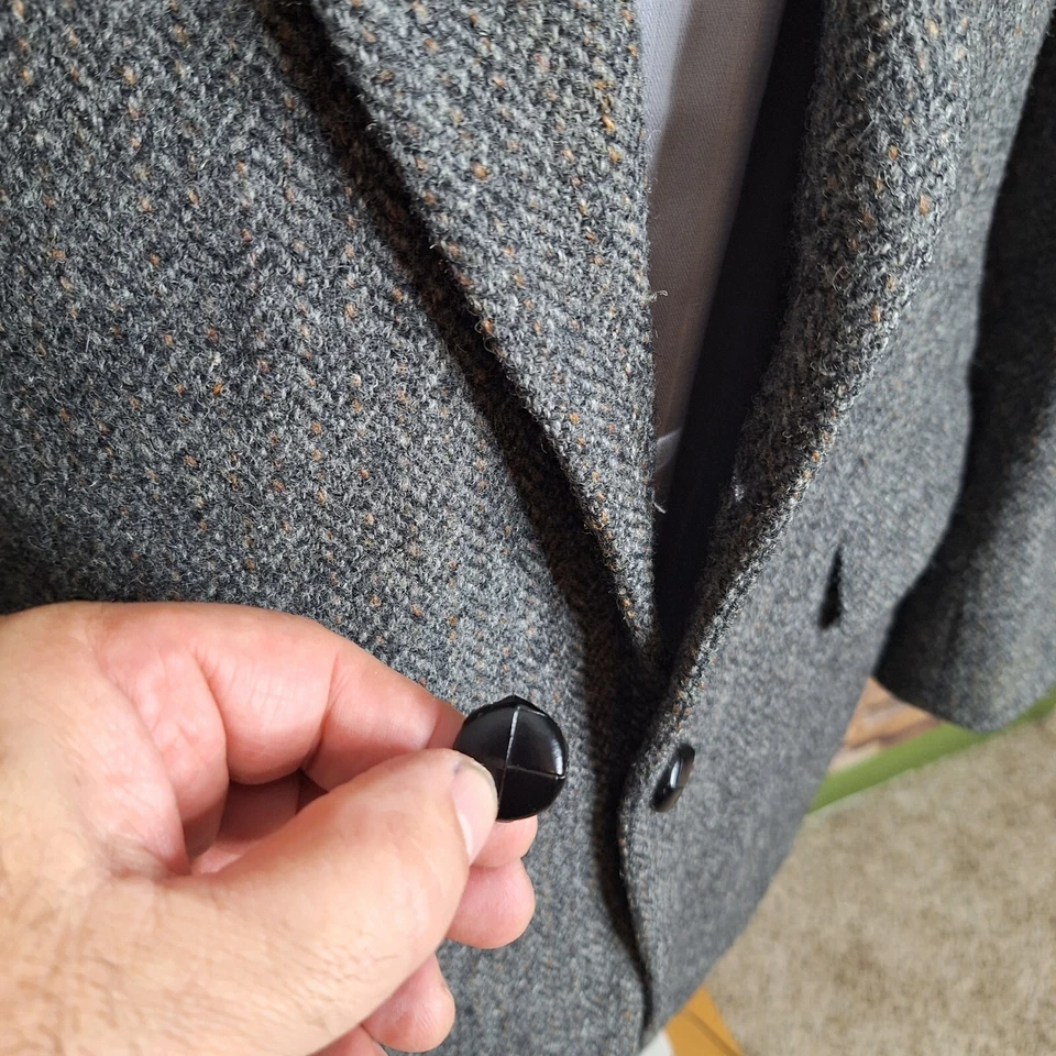 Chaqueta deportiva Stanley Blacker para hombre 40R gris espiga Harris Tweed Foto 3 de 4