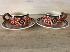 Deux tasses + soucoupes Paul Fouillen 1899-1958 Faïence de Quimper vers 1940-48