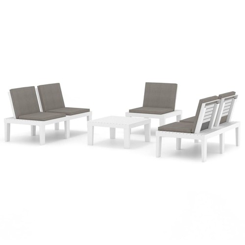 4 Piece Garden Lounge Set with Cushions Plastic White - Picture 2 of 13