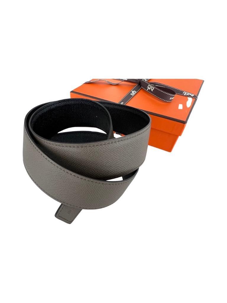 Auth Hermes 42mm Reversible Etain/Black Belt Kit Silver H Auth Hermes 42mm Reversible Etain/Black Belt Kit Silver H