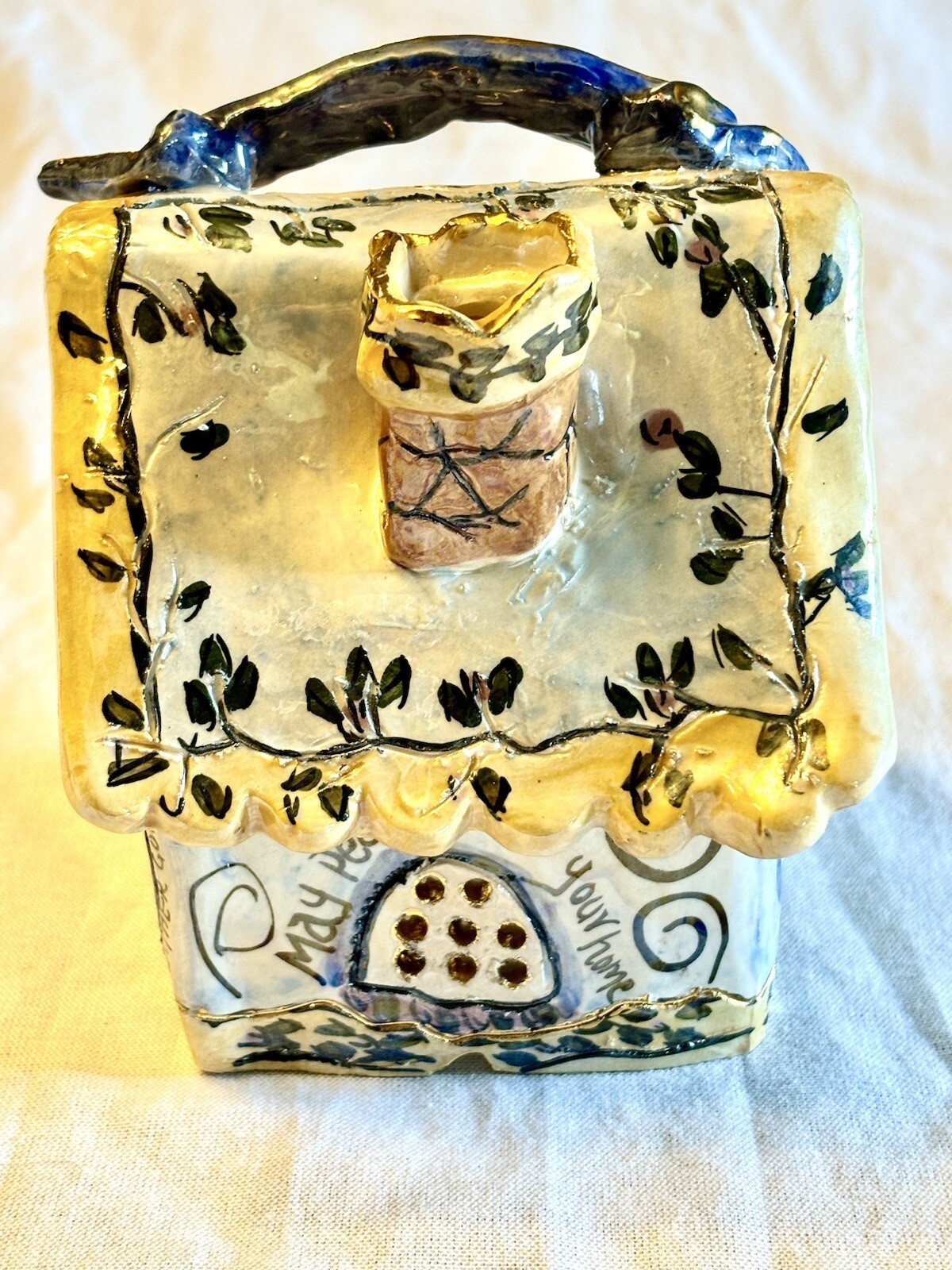 Blue Sky Clayworks 2002 Peace Candle Tea Light Holder House Ceramic Signed