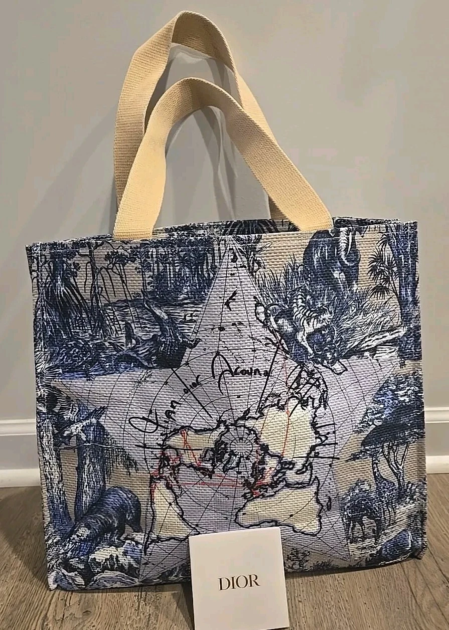 Sac fourre tout Christian Dior carte tour du monde paille neuf A