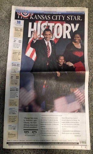 2008 Kansas City Star Headline Display Giornale STORIA Obama eletto - Foto 2 di 2